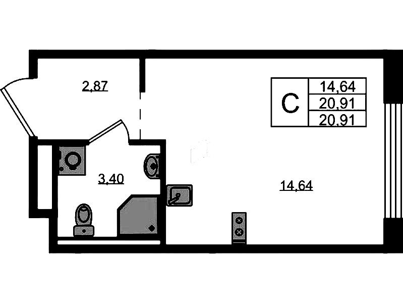 Квартира студия 20.91 м², 7/12 эт., ЖК «GloraX Новоселье»